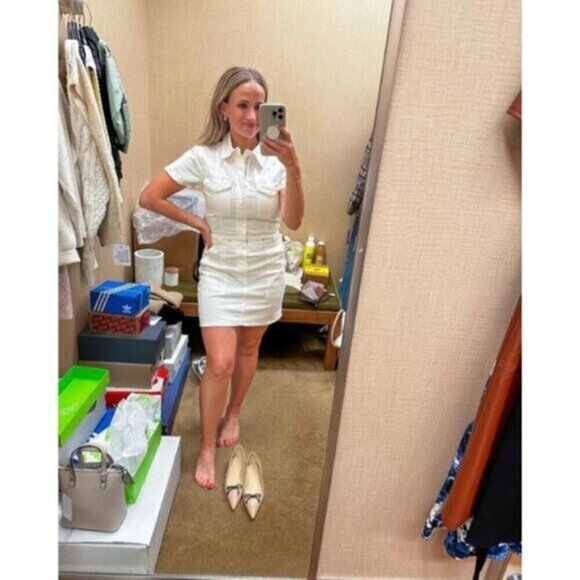 GOOD AMERICAN Fit for Success Utility Dress in Wash Cloud White Size X-Small - Picture 13 of 13